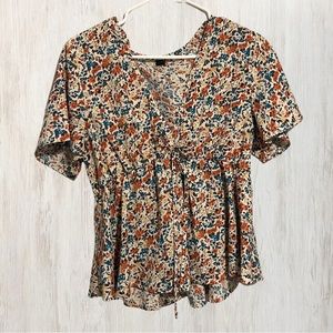 Plunge Neckline Floral Blouse